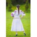 Boho Style Ukrainian Embroidered Maxi Dress White with Pink/Black Embroidery